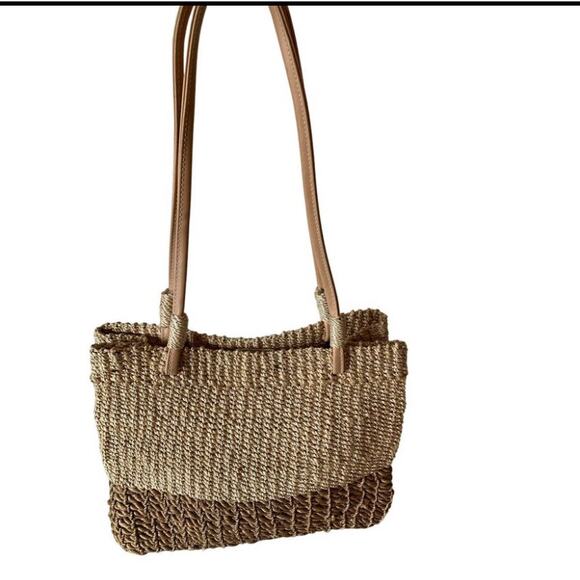 Beach coastal weaved shoulder bag brown and tan - Picture 7 of 7